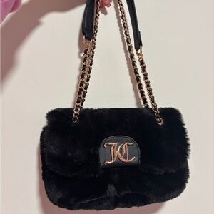 Black Faux Fur Chain Shoulder Bag Juicy Couture